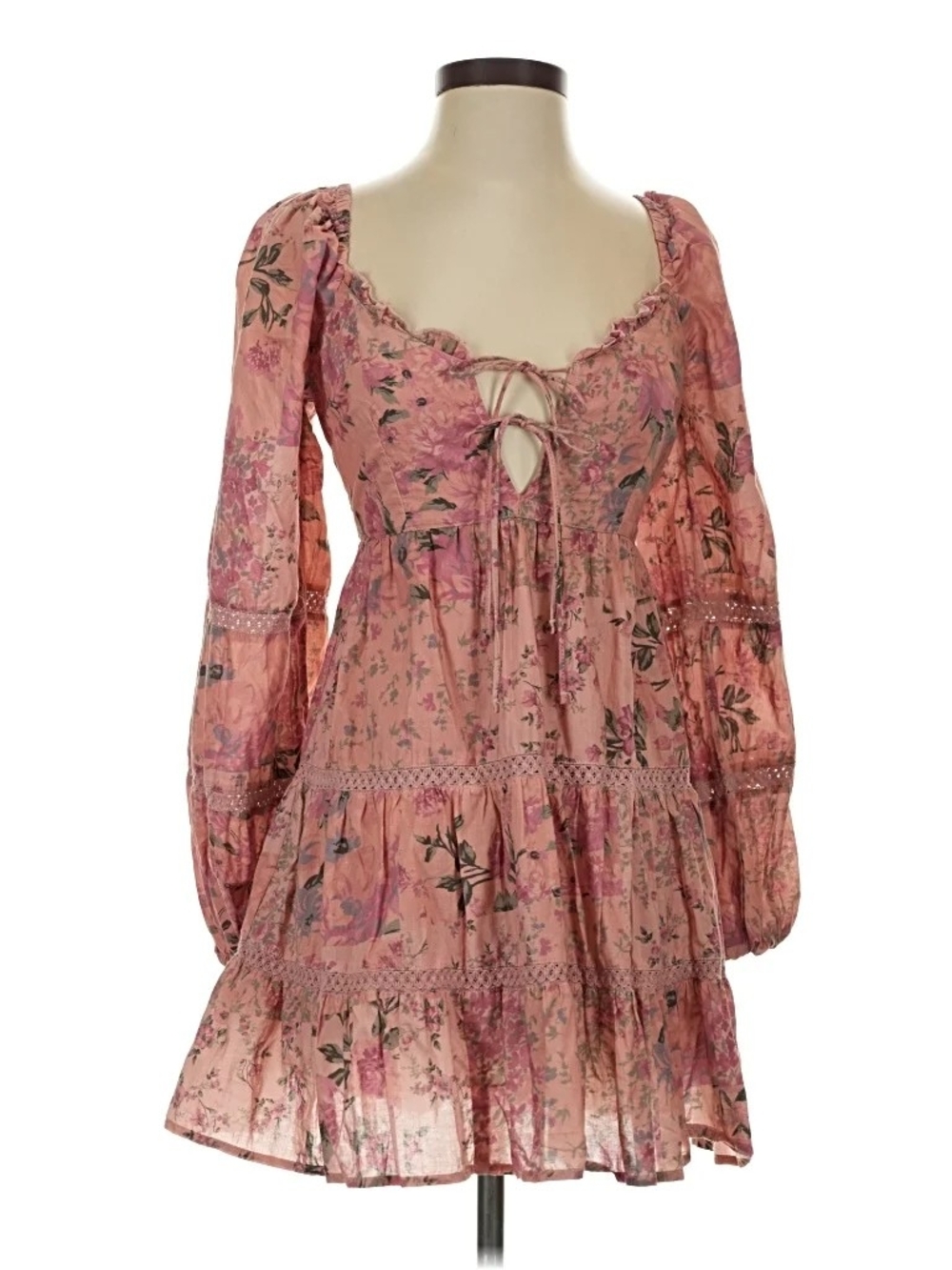 Miss Selfridge Pink Floral Lace-Trim Mini Dress